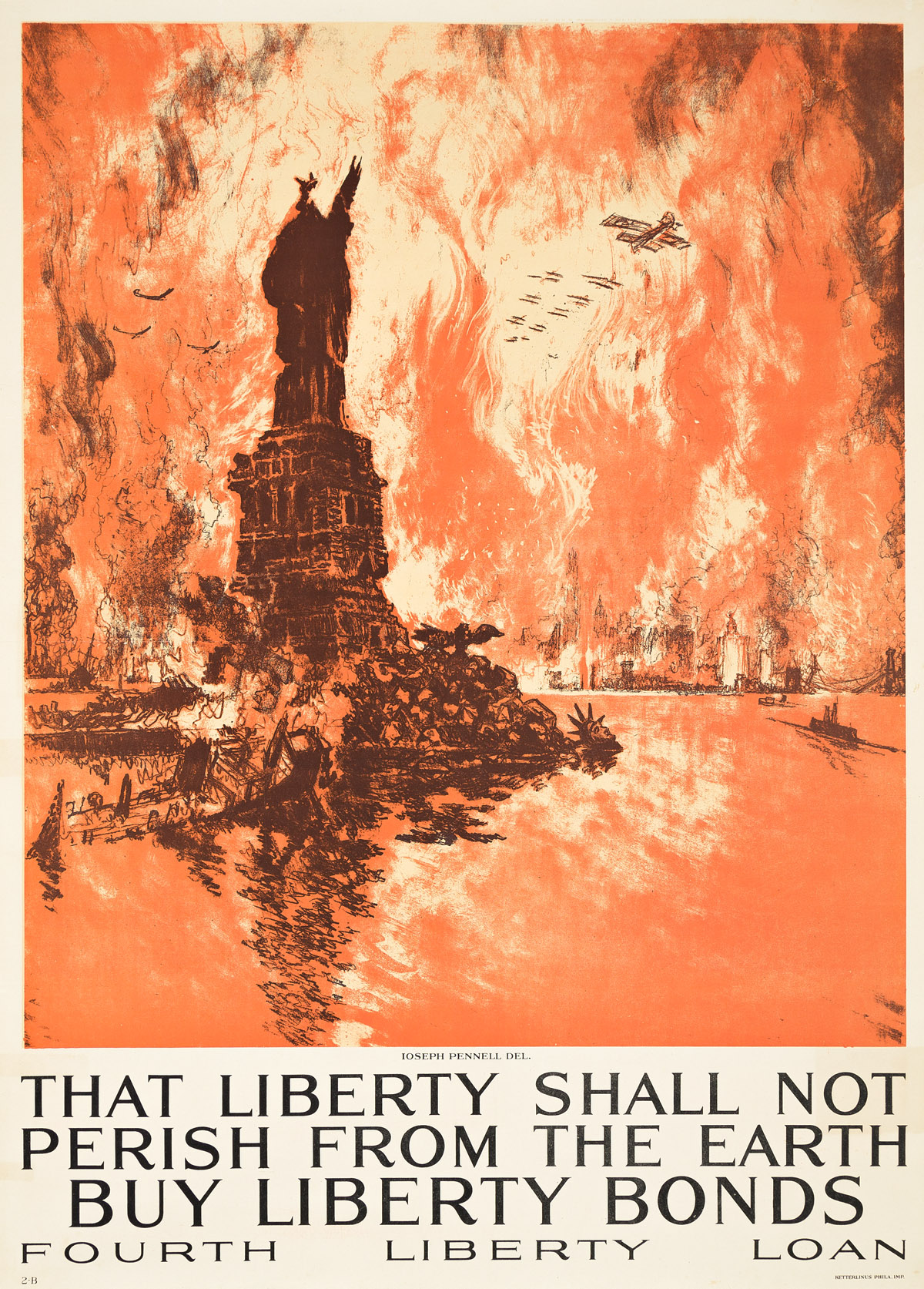JOSEPH PENNELL (1857-1926).  THAT LIBERTY SHALL NOT PERISH FROM THE EARTH. 1918. 41x30 inches, 104x76¼ cm. Ketterlinus, Philadelphia.